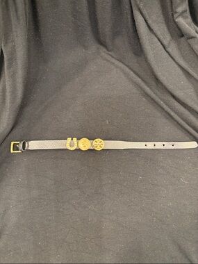 Tory Burch Black Leather Bracelet with Gold Charms